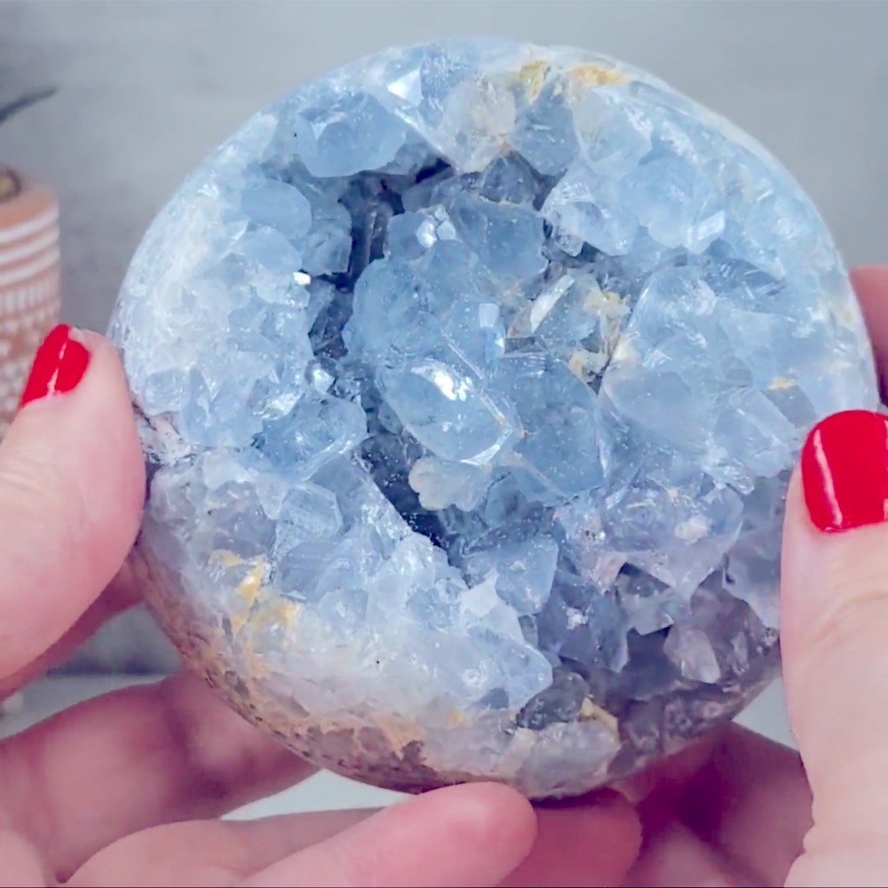 2 pound Celestite Crystal Ball Sphere Druzy Home Sculpture Natural Centerpiece